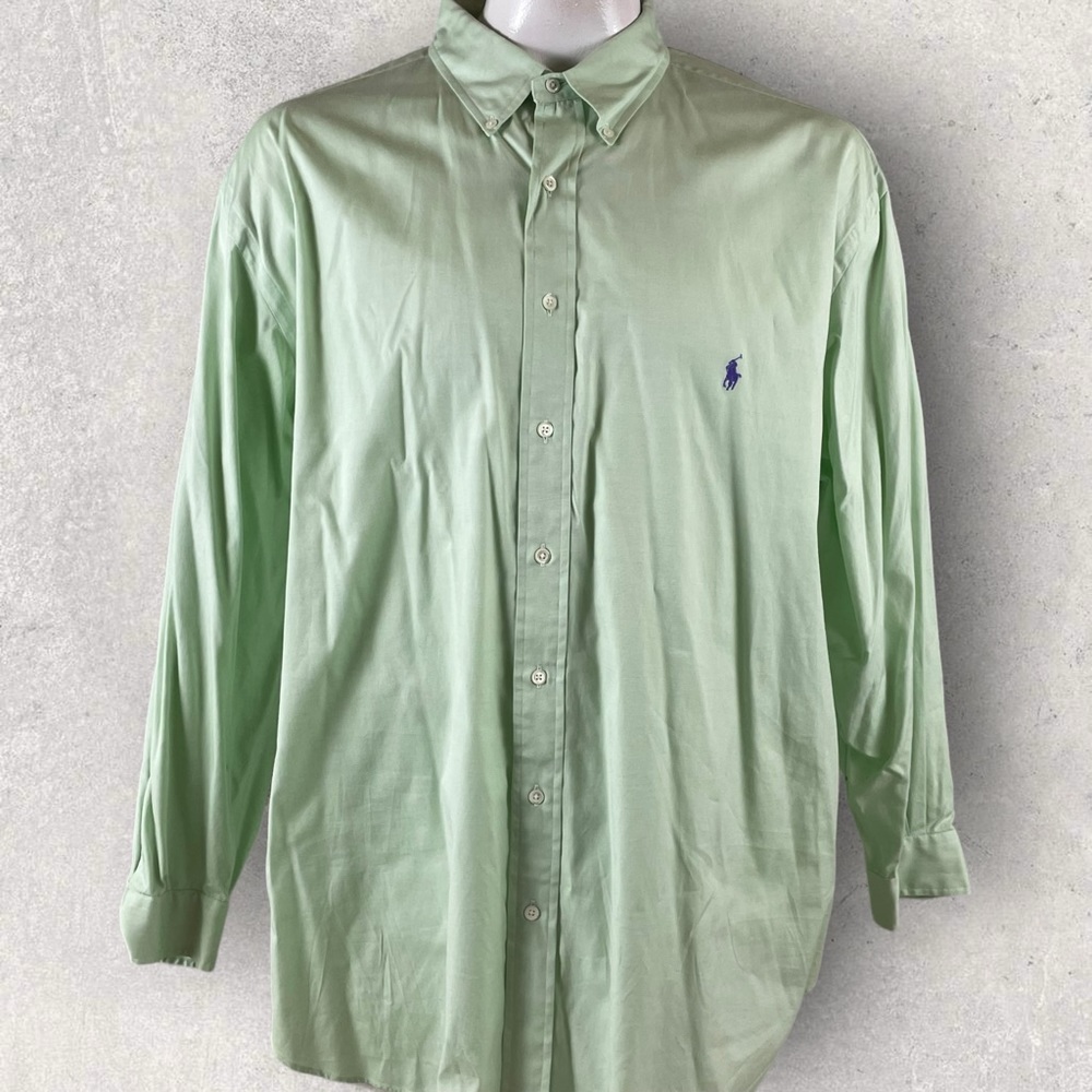 Ralph Lauren Polo Shirt Mens 19 3XL Button Long Sleeve Mint Green Pony T1098